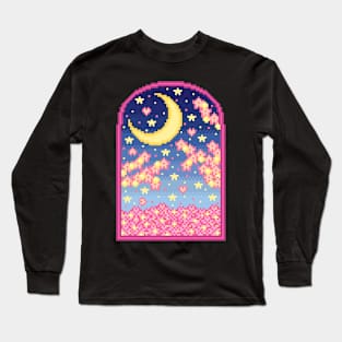 Aesthetic Night Sky Pixel Art Long Sleeve T-Shirt